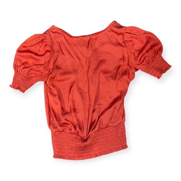 Philosophy Red Orange V Neck Puff Sleeves Ruched Waistband Blouse XS - Picture 4 of 6